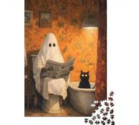 Jigsaw Puzzles for Adults 1000 Piece Ghost Reading Newspaper in Bathroom Adult Jigsaw Anti-Stress Toys Perfect Decoration Fun Activities at Home 52x38cm/1000pcs