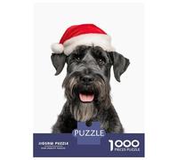 Jigsaw Puzzles for Adults 1000 Piece Giant Schnauzer Dog with Santa Hat Puzzle for Adults Brain Teaser Game Enhance Memory Fun at Home Activities, 38x26cm/1000pcs