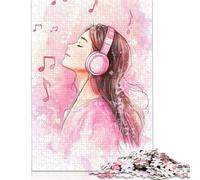 Jigsaw Puzzles for Adults 1000 Piece Girl Listening to Music Puzzles for Adults Woodenboard Puzzles Funny Gift 1000pcs (75x50cm)