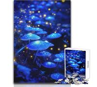 Jigsaw Puzzles for Adults 1000 Piece Glowing Blue Mushrooms in Enchanted Forest Unique Challenge Game Home Art Decor Gift For Birthdays Size 50x75cm