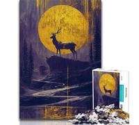 Jigsaw Puzzles for Adults 1000 Piece Golden Animal Deer,Stress Reliever Staycation Kill Time with Matching Poster And Trivia Sheet (38x26cm)