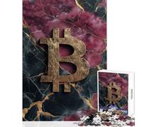 Jigsaw Puzzles for Adults 1000 Piece Golden Bitcoin on Marble Brain Teaser Game Tough Challenge DIY Toys Unique Birthday And Xmas Gifts (50X75CM)