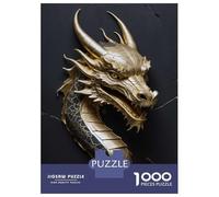Jigsaw Puzzles for Adults 1000 Piece Golden Dragon Head Sculpture on Dark Background Jigsaw Relax Games Wall Decoration Deal As Gifts for The Whole Family 70x50cm/1000pcs