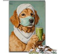 Jigsaw Puzzles for Adults 1000 Piece Golden Retriever Drinking Coffee, Educational Games Home Decoration Is Ideal As A Gift for The Whole Family (Size 50x75cm)