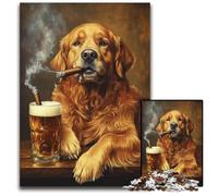Jigsaw Puzzles for Adults, 1000 Piece Golden Retriever Smoking Cardboard Puzzles for Birthdays, Holidays, Best for Christmas 26X38CM