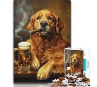 Jigsaw Puzzles for Adults 1000 Piece Golden Retriever Smoking Teenager Jigsaw,Family Game Stress Reliever Difficult Challenge Suitable for Couples 26x38cm