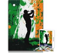 Jigsaw Puzzles for Adults 1000 Piece Golf Silhouette with Irish Flag Unique Challenge Game Home Art Decor Gift For Birthdays Size 50x75cm