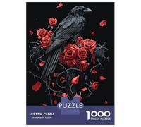 Jigsaw Puzzles for Adults 1000 Piece Gothic Raven And Roses on Gothic Cross Jigsaws for Adults Anti-Stress Toys Birthday Present Unique Birthday And Gifts 38x26cm/1000pcs