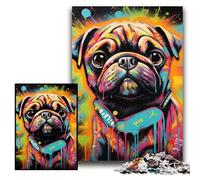 Jigsaw Puzzles for Adults 1000 Piece Graffiti Painting Pug Puzzles for Adults 50x75 cm for Parents, Lovers, Friends - Age 14+