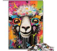 Jigsaw Puzzles for Adults 1000 Piece Graffiti Painting Sheep Made of Wood, for Ages 14+ 50x75cm Family Fun Craft, Perfect for Birthdays, Holidays