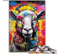 Jigsaw Puzzles for Adults 1000 Piece Graffiti Painting Sheep Made of Wood, for Teenagers & Family Fun - DIY Brain Teaser Game Gift 50x75cm for Family Interactive Game