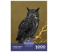 Jigsaw Puzzles for Adults 1000 Piece Great Horned Owl on Golden Branch Puzzle for Adults Relaxing Games Hand Speed Race Fun Activities at Home 52x38cm/1000pcs