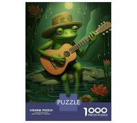 Jigsaw Puzzles for Adults 1000 Piece Green Frog Playing Guitar Puzzle for Adults Brain Teaser Game Enhance Memory Fun at Home Activities, 38x26cm/1000pcs