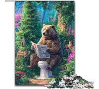 Jigsaw Puzzles for Adults 1000 Piece Grizzly Bear on The Toilet Made of cardboard, Perfect DIY Art Decor Or Birthday Gift size 38x26CM for Family Interactive Game