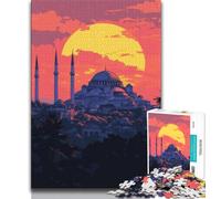 Jigsaw Puzzles for Adults 1000 Piece Hagia Sophia Sunset Puzzles for Teenagers,with Matching Poster And Trivia Sheet for Ages 14+ (size 75x50cm)