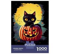 Jigsaw Puzzles for Adults 1000 Piece Happy Halloween Black Cat Puzzle for Adults Brain Teaser Game Enhance Memory Fun at Home Activities, 52x38cm/1000pcs