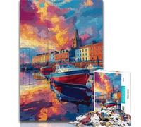 Jigsaw Puzzles for Adults 1000 Piece Harbour at Sunset Puzzles for Teenagers,Challenging Game Gifts for Is Ideal As A Gift for The Whole Family 26x38cm