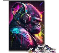 Jigsaw Puzzles for Adults, 1000 Piece Headphones Gorilla Jigsaw Made of Wood,Challenging DIY Brain Teaser, Interactive Family Game 1000pcs(50x75cm)