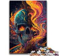 Jigsaw Puzzles for Adults 1000 Piece Hellish Skull on Fire Stress Reliever Difficult Challenge Suitable for Desktop Decoration 50x75cm
