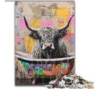 Jigsaw Puzzles for Adults 1000 Piece Highland Cow in The Bathroom, Elephant Toy Intellectual Game Birthday Present, Gifts, Wall Art for Ages 14+ (Size 50x75cm)