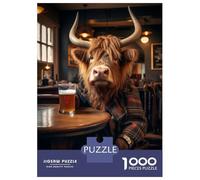 Jigsaw Puzzles for Adults 1000 Piece Highland Cow in The Pub Adult Jigsaw Relax Games Difficult Challenge Fun Activities at Home 38x26cm/1000pcs