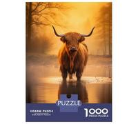 Jigsaw Puzzles for Adults 1000 Piece Highland Cow in The Water Jigsaw for Adults Fun Games Wall Art Unique Birthday And Xmas Gifts 38x26cm/1000pcs