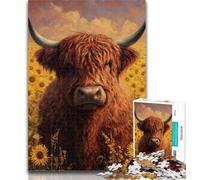 Jigsaw Puzzles for Adults 1000 Piece Highland Cow Sunflower Jigsaw,Educational Games Wall Decoration Unique Birthday And Xmas Gifts 26x38cm