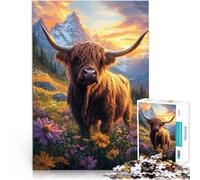 Jigsaw Puzzles for Adults 1000 Piece Highland Cow Sunset Made of cardboard Suitable for ages 14 and up Perfect decoration Artwork Gift 。size：26x38cm/10.24x14.96inch