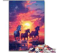 Jigsaw Puzzles for Adults 1000 Piece Horses at Sunset Puzzle Made of Wood,Interactive Family Game, DIY Home Decor, Challenging Brain Teaser Gift 1000pcs(50x75cm)