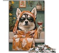 Jigsaw Puzzles for Adults 1000 Piece Husky in The Bathroom Learning Educational Toy for Is Ideal As A Gift for The Whole Family 26x38cm