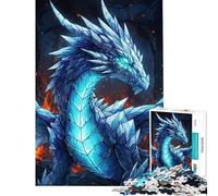 Jigsaw Puzzles for Adults 1000 Piece Icy Blue Dragon with Glowing Eyes Challenging To Complete For Family Fun Fun Games for Ages 14 And over (38x26cm)