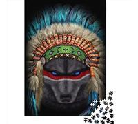 Jigsaw Puzzles for Adults 1000 Piece Indian War Chief Wolf Puzzles for Adults Wooden Board Puzzles Funny 1000pcs (75x50cm)