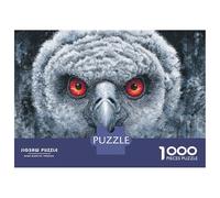 Jigsaw Puzzles for Adults 1000 Piece Intense Owl Portrait with Red Eyes Puzzles for Adults Relaxing Games A Work of Art Fun Activities at Home 38x26cm/1000pcs