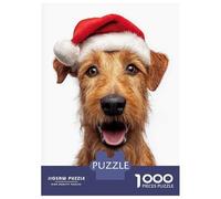 Jigsaw Puzzles for Adults 1000 Piece Irish Terrier Dog with Santa Hat Portrait Puzzles for Adults Hands-on Game Stress Reliever Stress Reduction Gifts 70x50cm/1000pcs