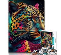 Jigsaw Puzzles for Adults 1000 Piece Jaguar Pop Art Animal Face Puzzles,Staycation Kill Time with Matching Poster And Trivia Sheet 26x38cm