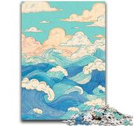 Jigsaw Puzzles for Adults 1000 Piece Japanese Style Waves Educational Games Educational Game for Birthday, Chrismas for And Age 14 26x38cm
