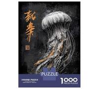 Jigsaw Puzzles for Adults 1000 Piece Jellyfish Ink Art with Asian Script Puzzle for Adults Brain Teaser Game Difficult Hard Deal As Gifts for The Whole Family 70x50cm/1000pcs
