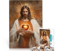 Jigsaw Puzzles for Adults 1000 Piece Jesus Holding Sacred Heart Analyse und Logik mit passendem Poster und Quizblatt52x38cm