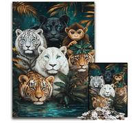 Jigsaw Puzzles for Adults, 1000 Piece Jungle Animals Wooden Puzzles for Home Decoration Gifts, Family Challenging Toy Perfect for Game Nights 50X75CM