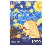 Jigsaw Puzzles for Adults 1000 Piece Kawaii Capybara Eating Pizza Puzzle for Adults Brain Teaser Game Enhance Memory Fun at Home Activities, 70x50cm/1000pcs