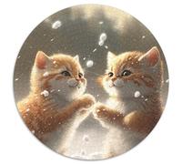 Jigsaw Puzzles for Adults 1000 Piece Kitten in The Snow Round Puzzles for 1000 Piece Birthday Gift Idea, Challenging Brain Teaser Game 67.5x67.5cm