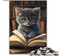 Jigsaw Puzzles for Adults 1000 Piece Kitten Reading,Stress Reliever Staycation Kill Time with Matching Poster And Trivia Sheet 50x75cm