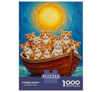 Jigsaw Puzzles for Adults 1000 Piece Kittens in A Boat Painting Puzzle for Adults Brain Teaser Game Enhance Memory Fun at Home Activities, 70x50cm/1000pcs