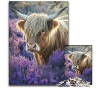 Jigsaw Puzzles for Adults, 1000 Piece Lavender Highlands Cow Puzzle for Age 14+ Educational Challenge Fun Activities at Home, Birthday Gifts, Travel Gifts 26X38CM