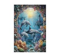 Jigsaw Puzzles for Adults 1000 Piece Lighthouse Large Puzzle Dolphin, Difficult Challenging Family Games for The Whole for Women, Wooden Jigsaws with Gift Box Packaging, Gifts for Women 75x50cm D-888