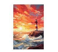 Jigsaw Puzzles for Adults 1000 Piece Lighthouse Large Puzzle Sunset, Difficult Challenging Family Games for The Whole for Women, Wooden Jigsaws with Gift Box Packaging, Gifts for Women 75x50cm D-1505