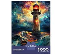 Jigsaw Puzzles for Adults 1000 Piece Lighthouse Storm Art Puzzle for Adults Brain Teaser Game Enhance Memory Fun at Home Activities, 70x50cm/1000pcs