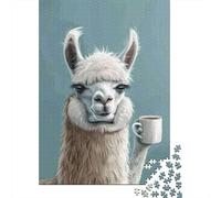 Jigsaw Puzzles for Adults 1000 Piece Llama Holding Coffee Mug Puzzles for Adults Relaxing Games A Work of Art Fun Activities at Home 38x26cm/1000pcs