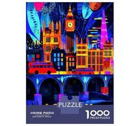 Jigsaw Puzzles for Adults 1000 Piece London Neon Nights - Vibrant Cityscape Art Puzzle for Adults Brain Teaser Game Enhance Memory Fun at Home Activities, 52x38cm/1000pcs