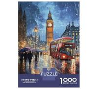 Jigsaw Puzzles for Adults 1000 Piece London Rain Big Ben & Red Bus Puzzle for Adults Relaxing Games Hand Speed Race Fun Activities at Home 52x38cm/1000pcs